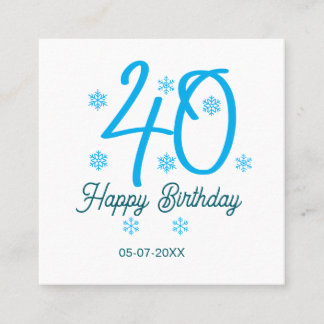 40th birthday add name date year blue template fyrkantigt visitkort