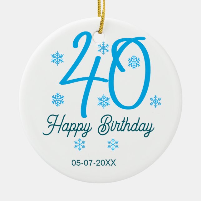 40th birthday add name date year blue template julgransprydnad keramik (Framsidan)