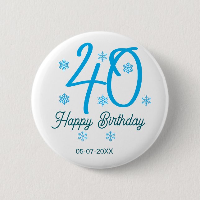40th birthday add name date year blue template knapp (Framsida)