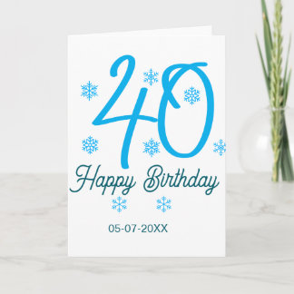 40th birthday add name date year blue template kort