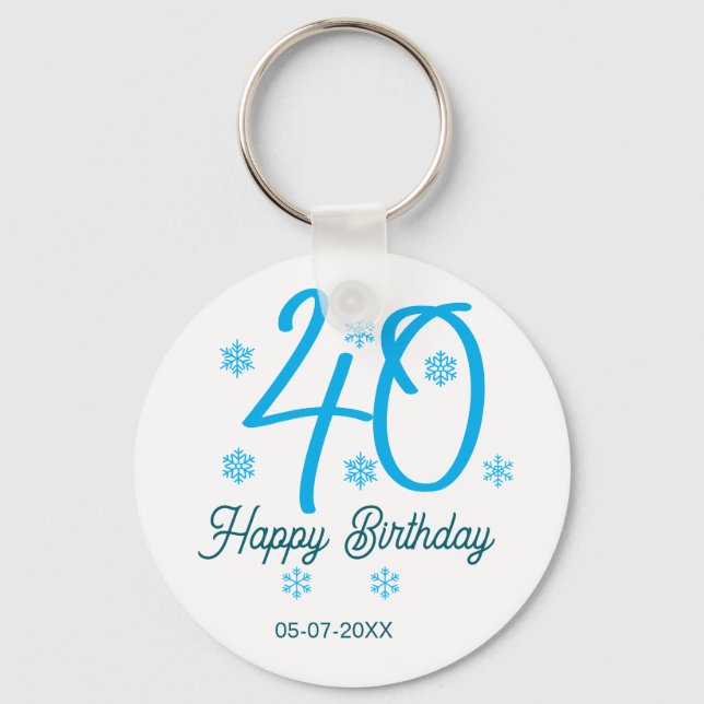 40th birthday add name date year blue template nyckelring (Framsida)
