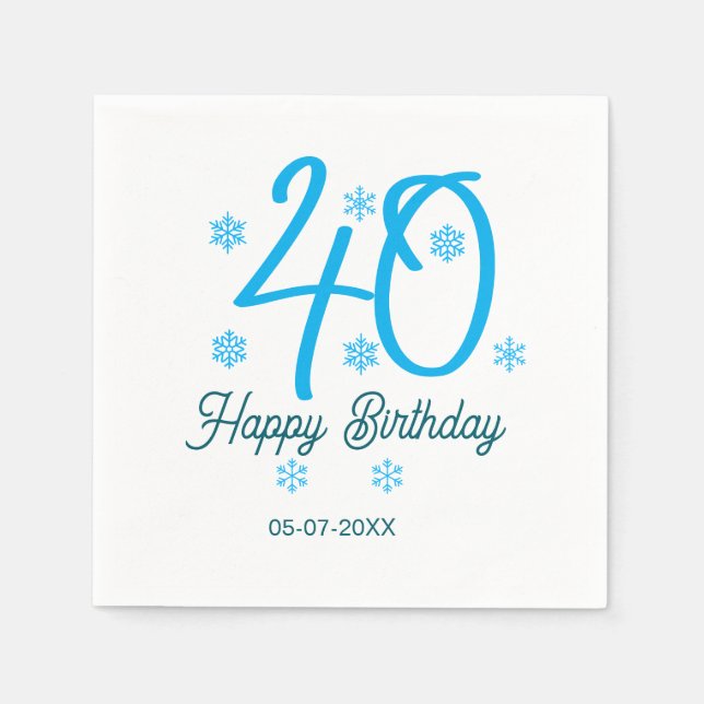 40th birthday add name date year blue template pappersservett (Framsidan)