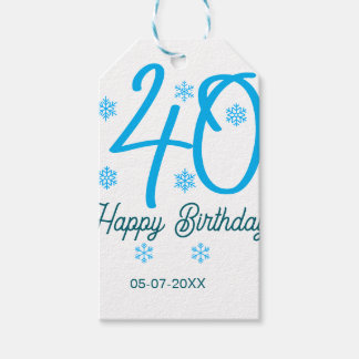 40th birthday add name date year blue template presentetikett