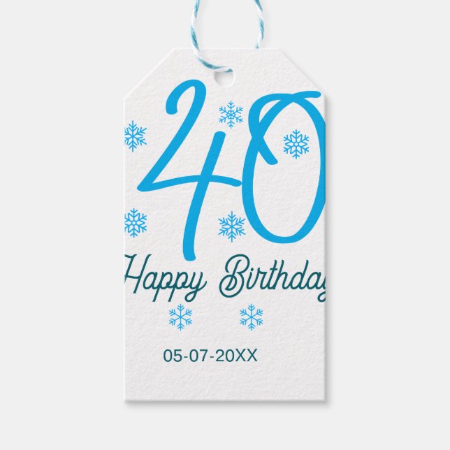 40th birthday add name date year blue template presentetikett (Framsidan)
