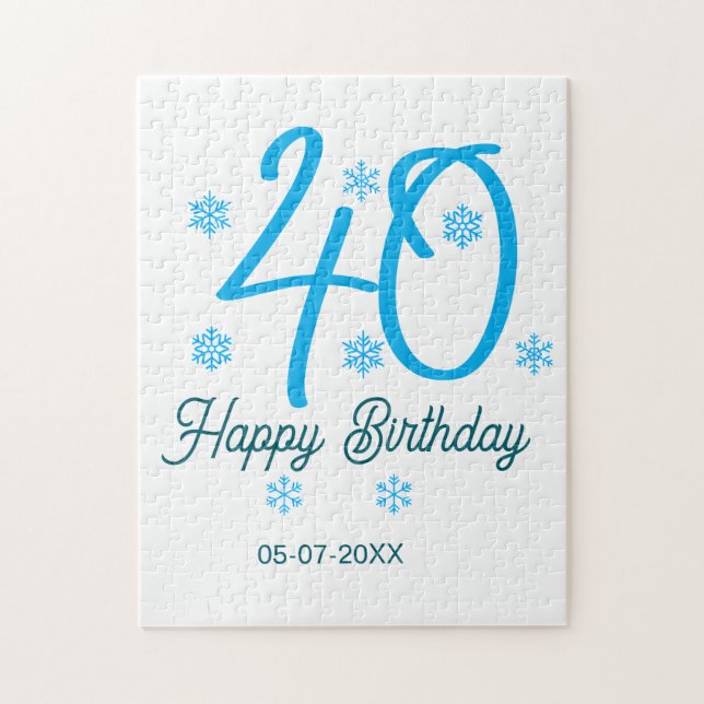 40th birthday add name date year blue template pussel (Vertikal)