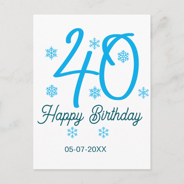 40th birthday add name date year blue template vykort (Framsida)