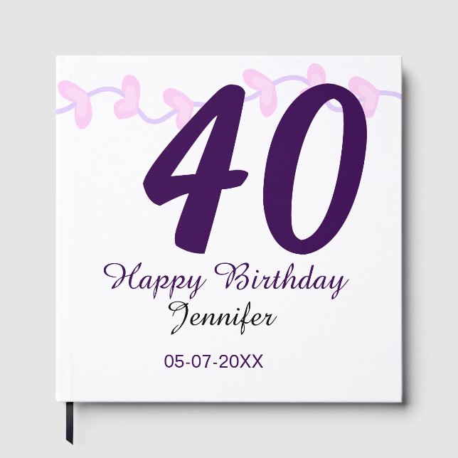 40th birthday add name date year purple floral pin gästböcker (Framsida)