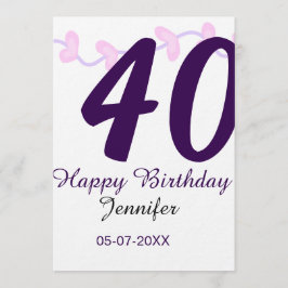 40th birthday add name date year purple floral pin inbjudningar