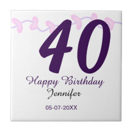 40th birthday add name date year purple floral pin kakelplatta