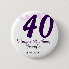40th birthday add name date year purple floral pin knapp