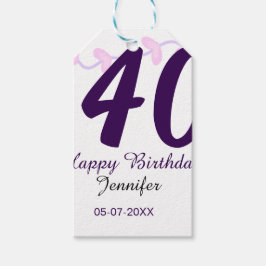 40th birthday add name date year purple floral pin presentetikett