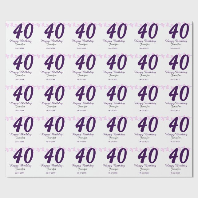 40th birthday add name date year purple floral pin presentpapper (Platt)