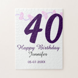 40th birthday add name date year purple floral pin pussel