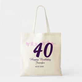40th birthday add name date year purple floral pin tygkasse