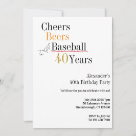 40th Birthday Baseball Cheers Beers 40 Years Party Inbjudningar