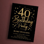 40th Birthday Black Gold Inbjudningar<br><div class="desc">40th birthday party invitation in black and gold. Trendy modern design,  perfect for a stylish men's or women's bday celebration. Features script font and confetti. Customize with your own details. Printed Zazzle invitations or instant download digital printable template.</div>