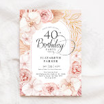 40th Birthday Blush Pink Gold Floral Inbjudningar<br><div class="desc">Watercolor floral 40th birthday party invitation. Beautiful elegant feminine design with hand painted tropical botanical accents and gold foliage. Features delicate watercolor orchids, roses, peonies, dried banana leaves, pampas grass and trendy typography font. You can choose printed invitations and/or instant download digital template. Personalize with your own details. Perfect for...</div>