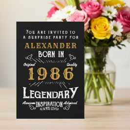 40th Birthday Born 1986 Black Gold Retro Vintage Inbjudningar