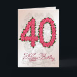 40th birthday card with roses and leaves kort<br><div class="desc">Numbers formed from roses with delicate scrollwork in the background. A stunning birthday card for an elegant lady. See the whole range of cards for ages and relationships in my store. All artwork copyright Norma Cornes</div>