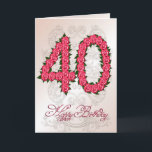 40th birthday card with roses and leaves kort<br><div class="desc">Numbers formed from roses with delicate scrollwork in the background. A stunning birthday card for an elegant lady. See the whole range of cards for ages and relationships in my store. All artwork copyright Norma Cornes</div>