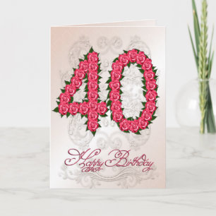 40th birthday card with roses and leaves kort