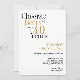 40th Birthday Cheers and Beers Minimal Party Inbjudningar