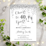 40th Birthday - Cheers To 40 Years Silver White Inbjudningar<br><div class="desc">40th Birthday Invitation. Cheers To 40 Years! Elegant design in white and silver. Features champagne glasses,  script font and confetti. Perfect for a stylish fortieth birthday party. Personalize with your own details. Can be customized to show any age.</div>