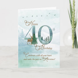 40th Birthday Evergreen Pines and Deer Nature Kort