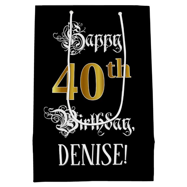 40th Birthday ~ Fancy Script; Faux Gold Look; Name (Baksidan)