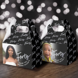 40th birthday Forty script silver black photo Presentaskar