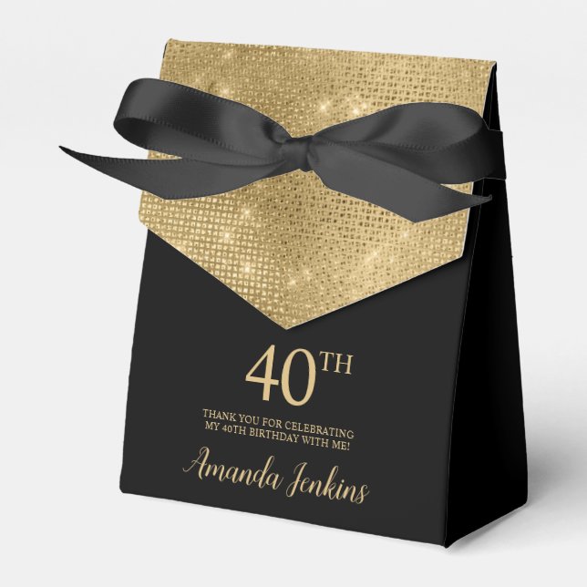 40th Birthday Gold Thank You Favor Box Presentaskar (Framsidan Sidan)
