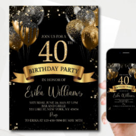 40th Birthday Invitation Template: Black Gold Ball Inbjudningar