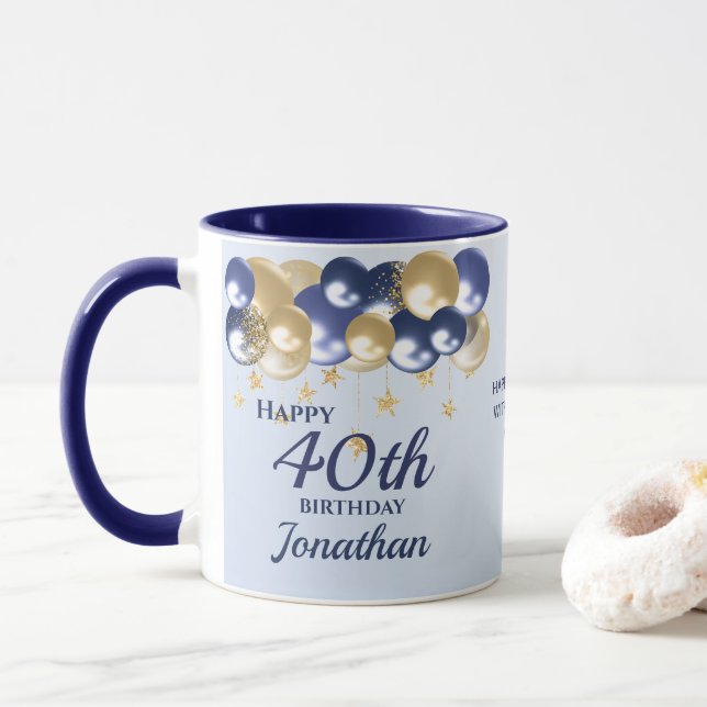 40th Birthday Navy Gold Balloons  Mugg (Med munk)
