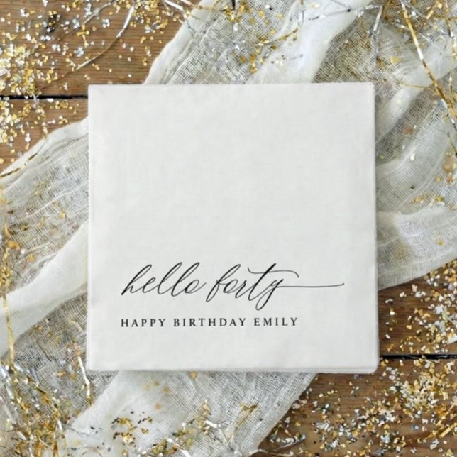 40th Birthday Party Hello 40 Modern Milestone Pappersservett (40th birthday party napkins - modern elegant black and white hello forty birthday party decor.)