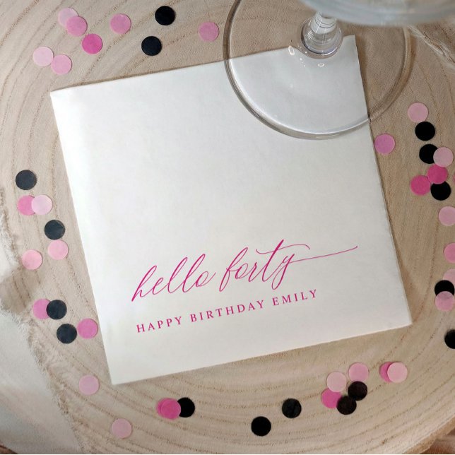 40th Birthday Party Hot Pink Hello 40 Modern Pappersservett (Pink hello 40 modern minimalist 40th birthday party napkins)