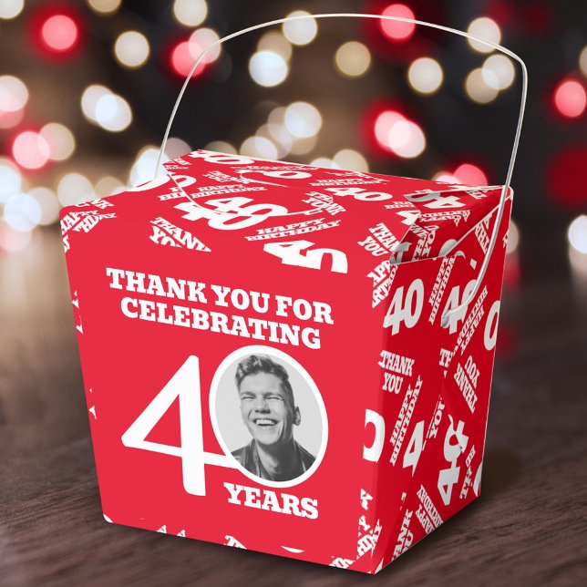40th birthday personalized photo white red presentaskar (Skapare uppladdad)