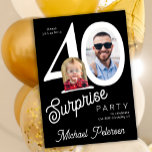 40th birthday photo black and white 40 years party inbjudningar<br><div class="desc">Trendy bold typography 40th birthday surprise party invitation with 2 photos and modern retro style script. Easy to personalize with your text and pictures.</div>