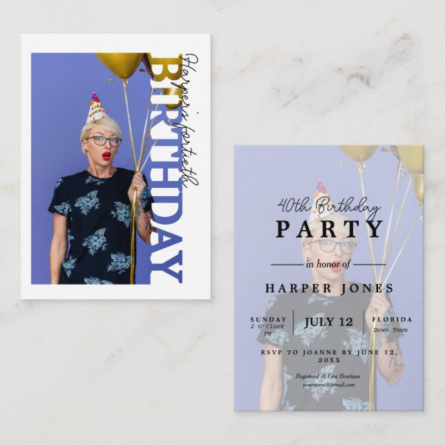 40th Birthday Photo college Party  Tilläggskort (Fram/baksida)