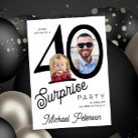 40th birthday photo white black 40 years party inbjudningar<br><div class="desc">Trendy bold typography 40th birthday surprise party invitation with 2 photos and modern retro style script. Easy to personalize with your text and pictures.</div>