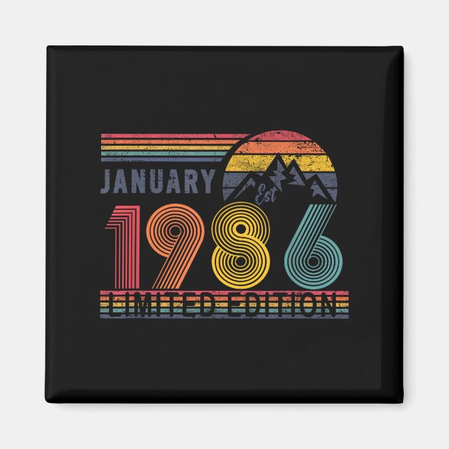 40th Birthday Retro Shirt,1986 Swea Gift January T Magnet (Framsidan)