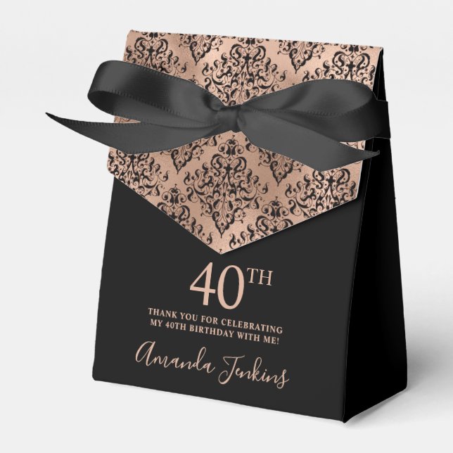 40th Birthday Rose Gold Damask Thank You Presentaskar (Framsidan Sidan)
