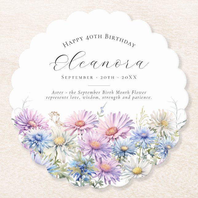 40th Birthday September Birth Flower Custom Underlägg Papper (Framsida)
