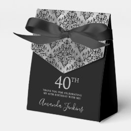 40th Birthday Silver Damask Thank You Presentaskar