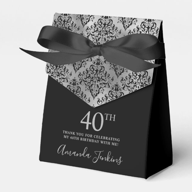 40th Birthday Silver Damask Thank You Presentaskar (Framsidan Sidan)