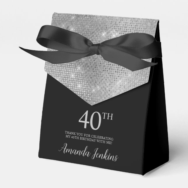 40th Birthday Silver Thank You Favor Box Presentaskar (Framsidan Sidan)