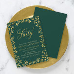 40th födelsedag för eleganta Fauxbladguld Inbjudningar<br><div class="desc">Födelsedagsfest inbjudan för elegant som 40th presenterar en gräns av löv och ord "Forty" i fauxguld mot en grön bakgrund. Kortet inkluderar en matcha grön bak. Personifiera det, genom att byta ut placeholdertexten för att tillfoga din information. För mer alternativ klicka "skräddarsy" knäppas. *Pleasen noterar att den Zazzle watermarken som...</div>