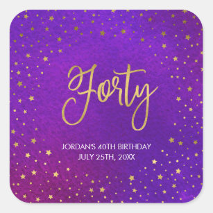 40th födelsedag för Starry purpurfärgad vattenfärg Fyrkantigt Klistermärke