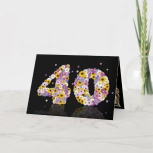 40th födelsedagkort med blommiga brev kort