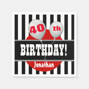 40th Födelsedagrandar och ballong SVART RÖD A07 Pappersservett