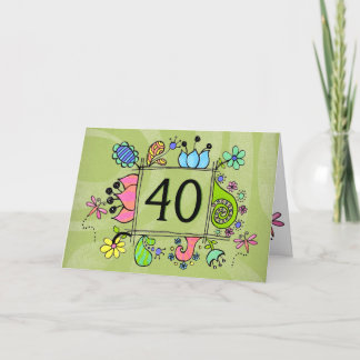 40th Folk Art Ram Number Age Birthday Card Kort